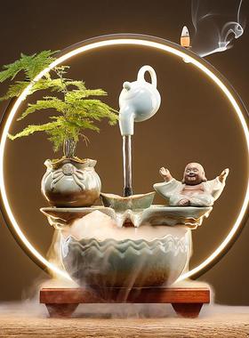 创意流水生财陶瓷悬壶摆件循环水喷泉造景客厅办公室桌面招财礼品