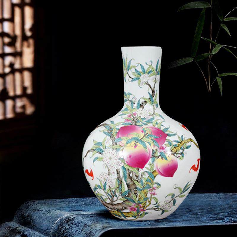 景德镇陶瓷花瓶摆件设客厅插花新中式家居装饰品九桃图寿桃,淘宝优惠券,粉丝福利购,淘宝优惠卷