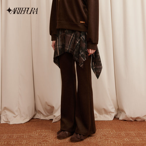 ARTE PURA25秋冬胶囊新款复古做旧层次感假两件微喇叭休闲卫裤女 - 图1