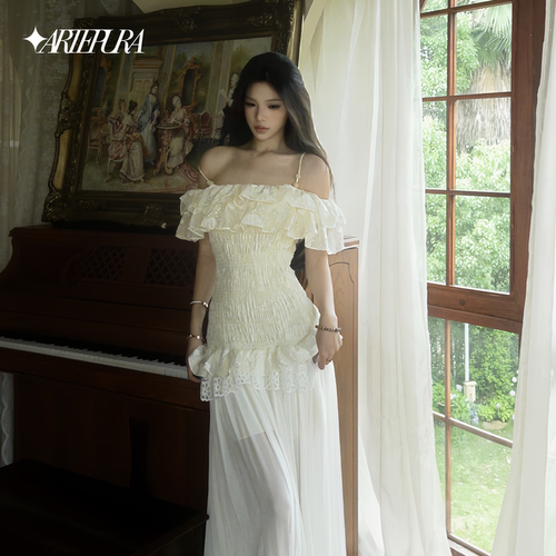 【李兰迪同款】ARTE PURA浅蓝色印花蕾丝花边连衣裙女吊带裙长裙 - 图2