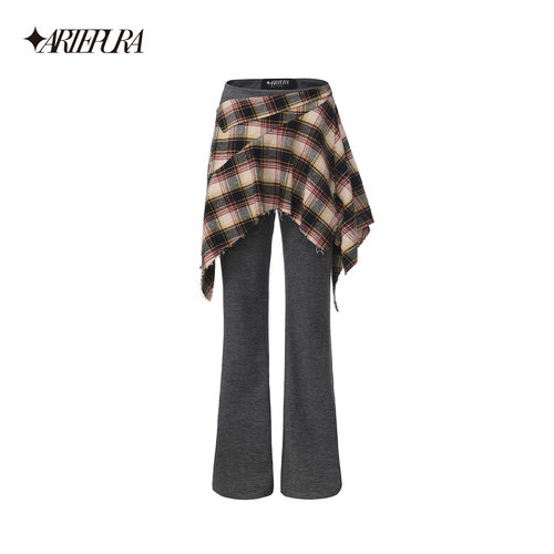 ARTE PURA25秋冬胶囊新款复古做旧层次感假两件微喇叭休闲卫裤女 - 图3