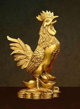 全黄铜公鸡金钱鸡摆件福字家居卧室装饰客厅玄关工艺礼品摆饰新中