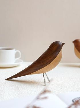象有形/小鸟木雕摆件 北欧风实木雕刻 客厅玄关书架家居软装饰品