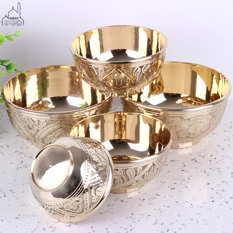 印度纯黄铜碗4/5/6寸米饭碗面碗家用铜餐具套装铜筷子勺子铜茶碗-图0