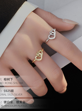 高级感S925银简约复古爱心戒指女