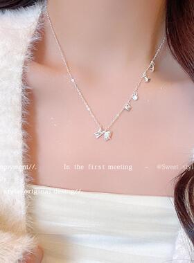 在逃公主银色蝴蝶结项链女小众