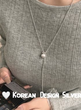 S925纯银几何拉丝圆球项链女简约