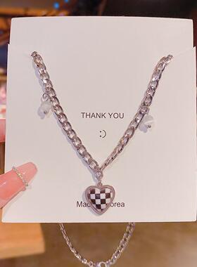 ins小众设计感棋盘爱心黑白格子