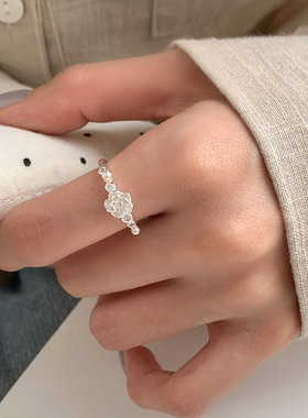 s925纯银花朵珍珠纯银戒指女小众