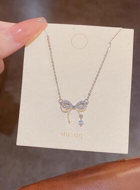 韩国新款双层蝴蝶结钛钢项链女