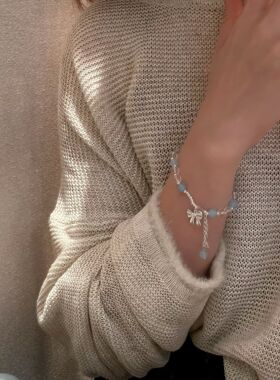 s925纯银蝴蝶结玻璃水晶串珠手链
