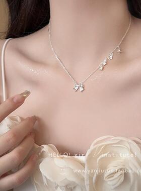 韩系爆款甜美蝴蝶结钛钢项链女