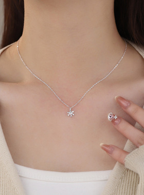 S999足银雪花项链女清新甜美温柔