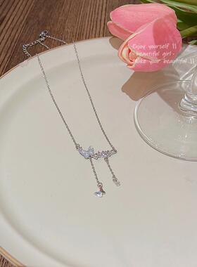 超仙气质梦幻彩色蝴蝶项链女轻奢