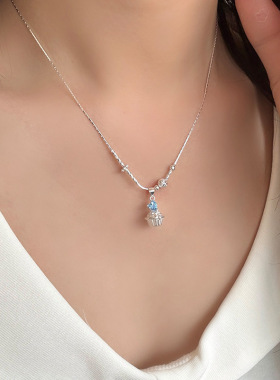 s925纯银蓝锆蛋糕吊坠项链女蝴蝶
