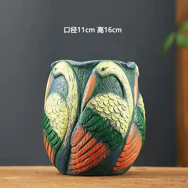 Ceramic big flowerpot, painted resin decor