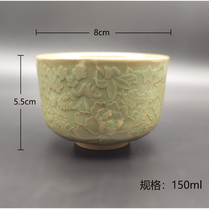 仿古耀州窑主人杯品茗杯手工青瓷茶具茶杯陶瓷斗笠杯小茶碗茶盏-图3