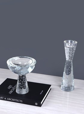 现代简约北欧风格透明摆件高脚托盘酒柜吧台装饰S品玄关电视柜摆