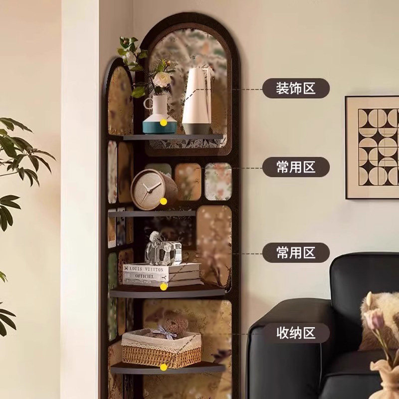 中古风落地摆件客厅电视柜旁边装饰转角柜复古置物架多层三角柜,淘宝优惠券,粉丝福利购,淘宝优惠卷