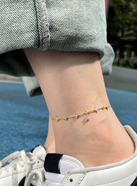 十里珠玉间手作纯银四叶草脚链女