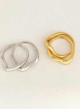 日系风简约设计感双环戒指