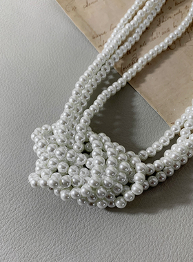 爆款ins风多层打结法式项链珍珠