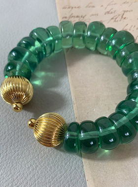 绿色精致开口手镯串珠树脂复古