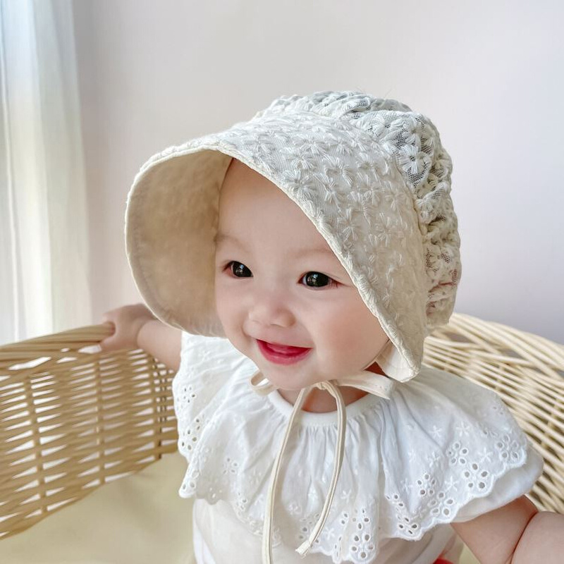 夏季薄款小月龄宝宝遮阳帽婴幼儿0一3月新生婴儿帽子夏款蕾丝防晒 - 图2