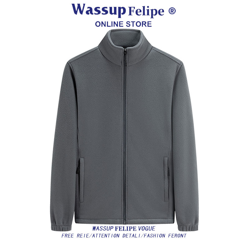 WASSUP FELIPE2025新款抓绒衣时尚休闲卫衣男士保暖夹克团购定制 - 图0