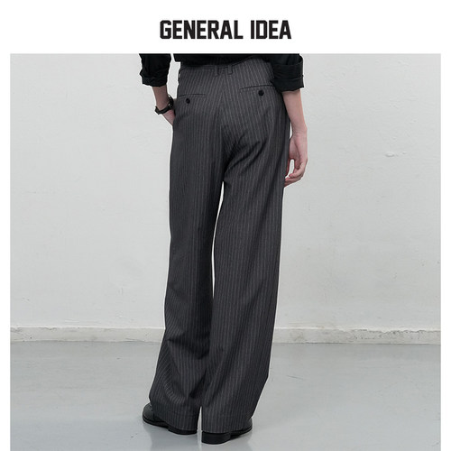 【折扣】GENERAL IDEA 韩国正品深灰白条纹高腰宽松百搭西装长裤 - 图0