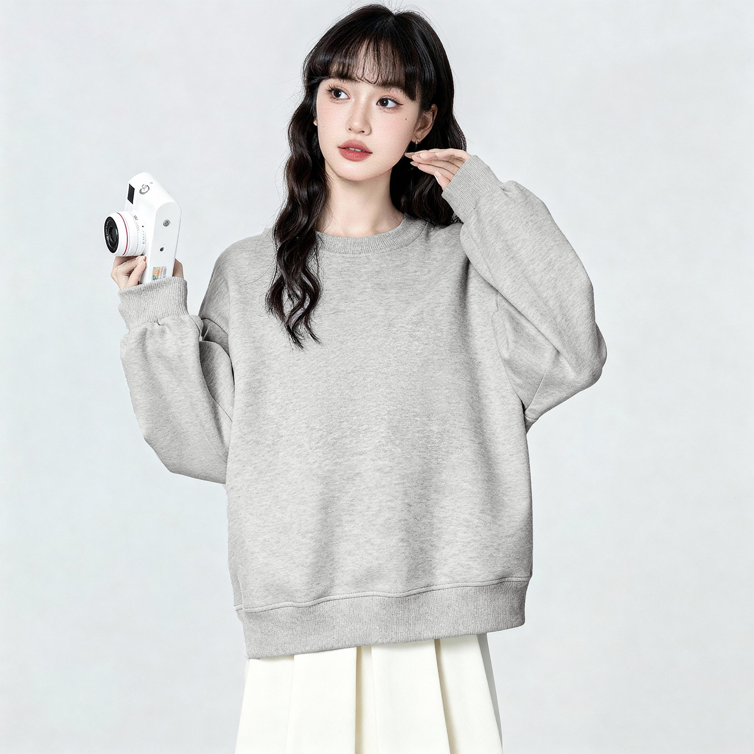 真维斯粉色奥粒绒圆领卫衣女冬季2026新款宽松保暖加绒加厚上衣w,淘宝优惠券,粉丝福利购,淘宝优惠卷