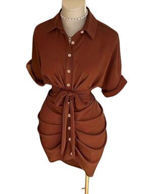 Women'S Elegant Plain Short Sleeve Batwing Shirt Dress,