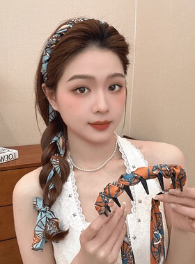 复古宫廷编发头饰气质发卡繁花飘带齿梳发箍女波浪高颅顶正反两带