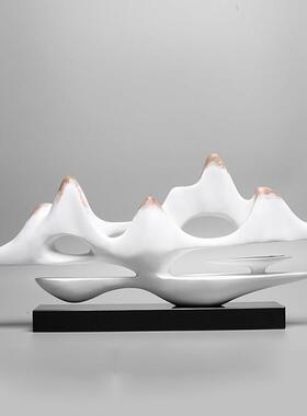 现代新中式假山高端摆件酒店玄关办公室样板间软装饰品高级感小众