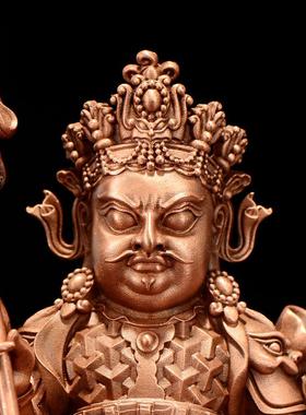 藏村《财宝天王》紫铜雕花室内家用《多闻天王》铜像摆件