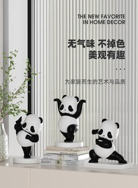 国风熊猫玄关展示柜装饰品轻奢高档客厅电视酒柜新家软装高级摆件