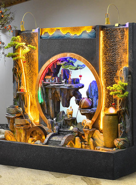 大型假山水幕墙流水屏风隔断摆件会所酒店景观装饰庭院茶楼背景墙