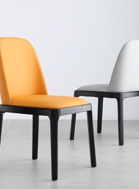 意式简约实木餐椅家用现代轻奢靠背椅北欧客厅休闲椅pu皮极简家具