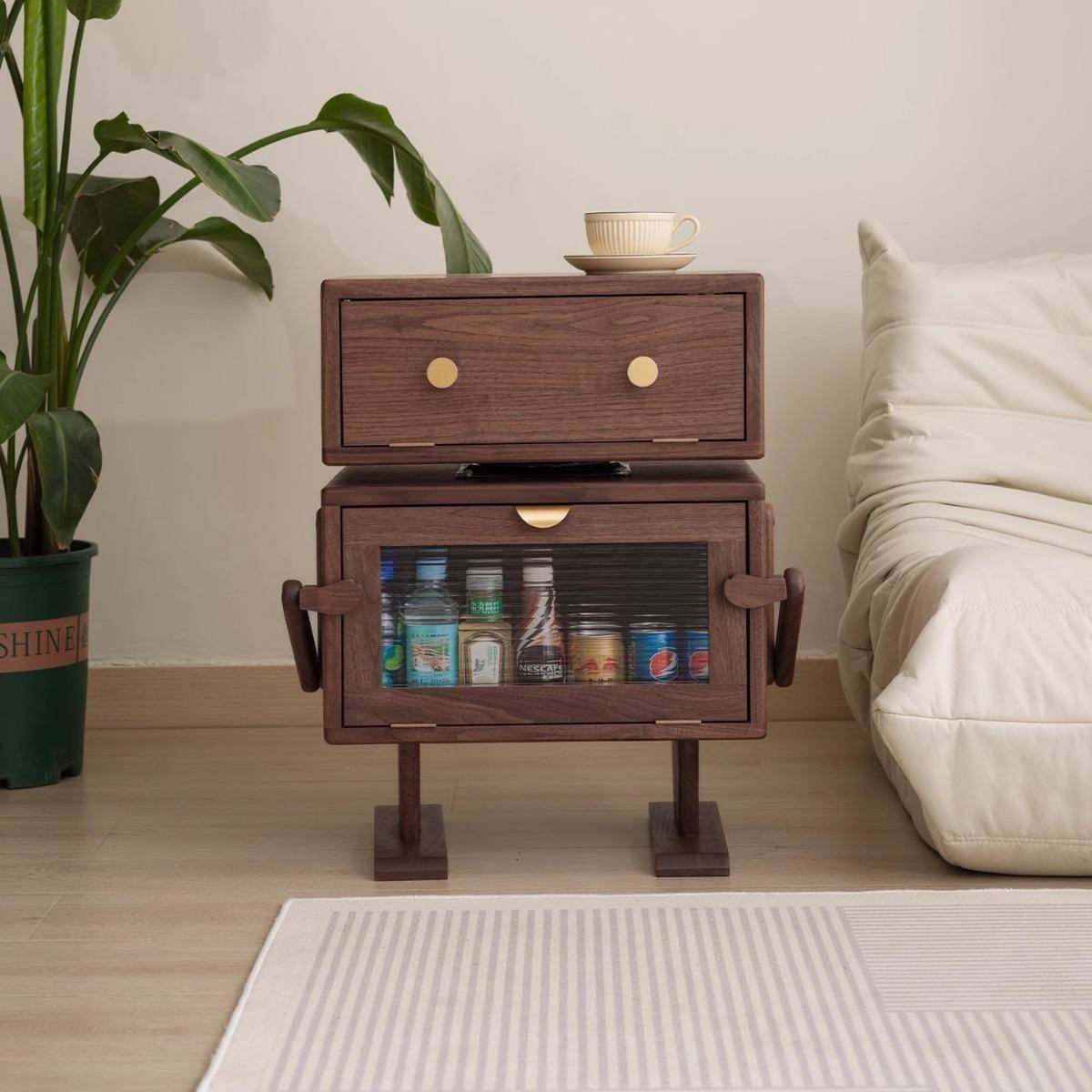 北美黑胡桃木机器人边柜实木沙发边几客厅储物收纳床头柜儿童卡通,淘宝优惠券,粉丝福利购,淘宝优惠卷