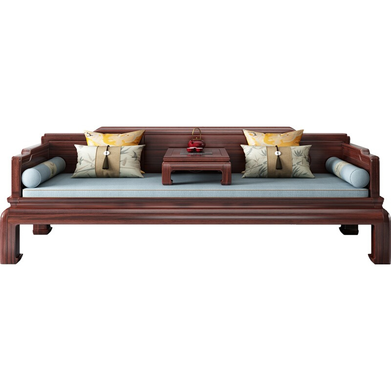 新中式实木罗汉床沙发床两用多功能推拉折叠伸缩乌金木客厅家具