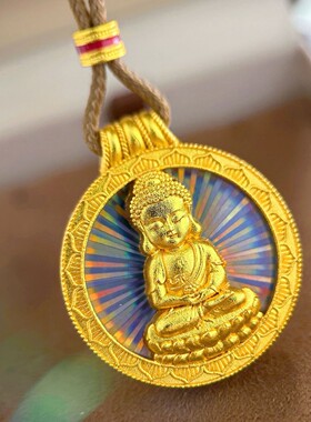 越南沙金国潮新中式点钻莲花罗盘镂空吊坠女款可转动锁骨链挂坠