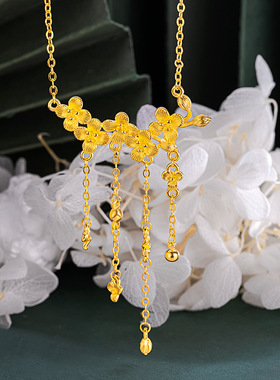 越南沙金格桑花套链新中式国潮花朵流苏项链婚嫁结婚首饰流苏饰品