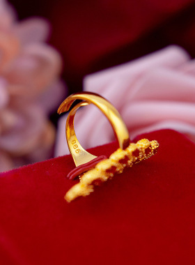 复古女款凤尾花大女戒 越南沙金夸张大孔雀开口女戒 凤尾戒指首饰