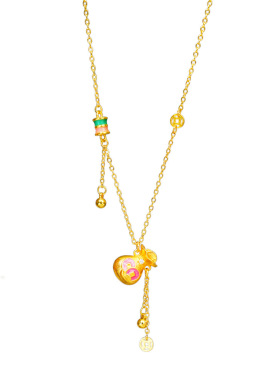 新中式国风沙金福袋流苏珐琅彩项链高级感轻奢时尚精致百搭锁骨链