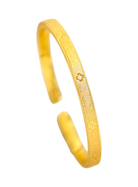 金店同款越南沙金999镶钻满天星四叶草手镯轻奢细款素圈开口镯子