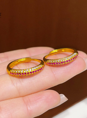 金店同款越南沙金点钻福韵繁星戒指闪动蔷薇窄版指环轻奢仿真金色