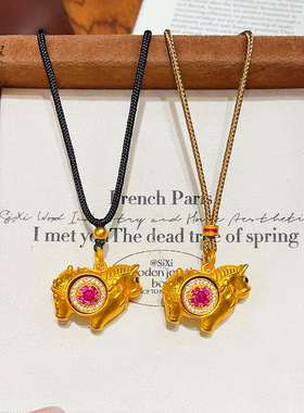 金店款越南沙金点钻可旋转战马吊坠项链马生肖挂坠本命年复古仿金