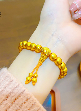 古法传承沙金999老型珠三通佛珠手串男女情侣磨砂手链送女友礼物