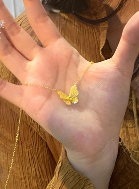金店同款古法越南沙金花月佳期蝴蝶项链锁骨链轻奢高级送女友礼物