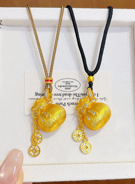 越南沙金点钻流苏蝴蝶结福袋吊坠项链实心钱袋子毛衣链防金国风女